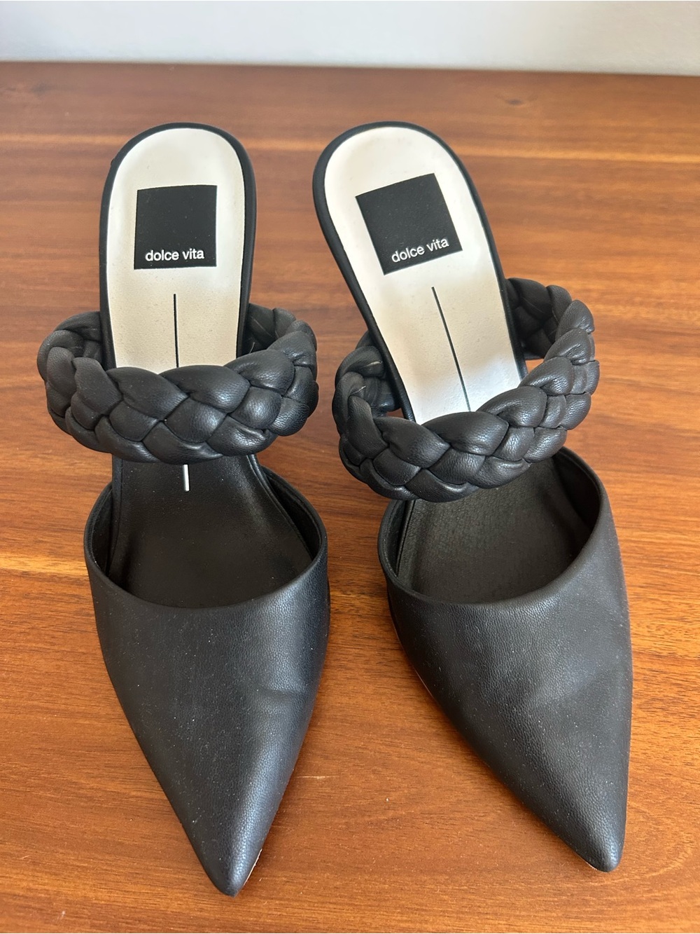 Dolce Vita Black Braided Strap Pointed-Toe Mules